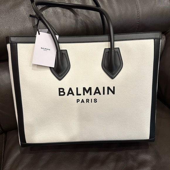 NEW WITH TAGS - B-ARMY LEATHER-TRIMMED CANVAS SHOPPER TOTE - Picture 5 of 15